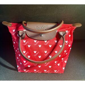 Disney Mickey Mouse Red Mini Tote Bag – Brown Faux Leather Handle – Cute Pattern